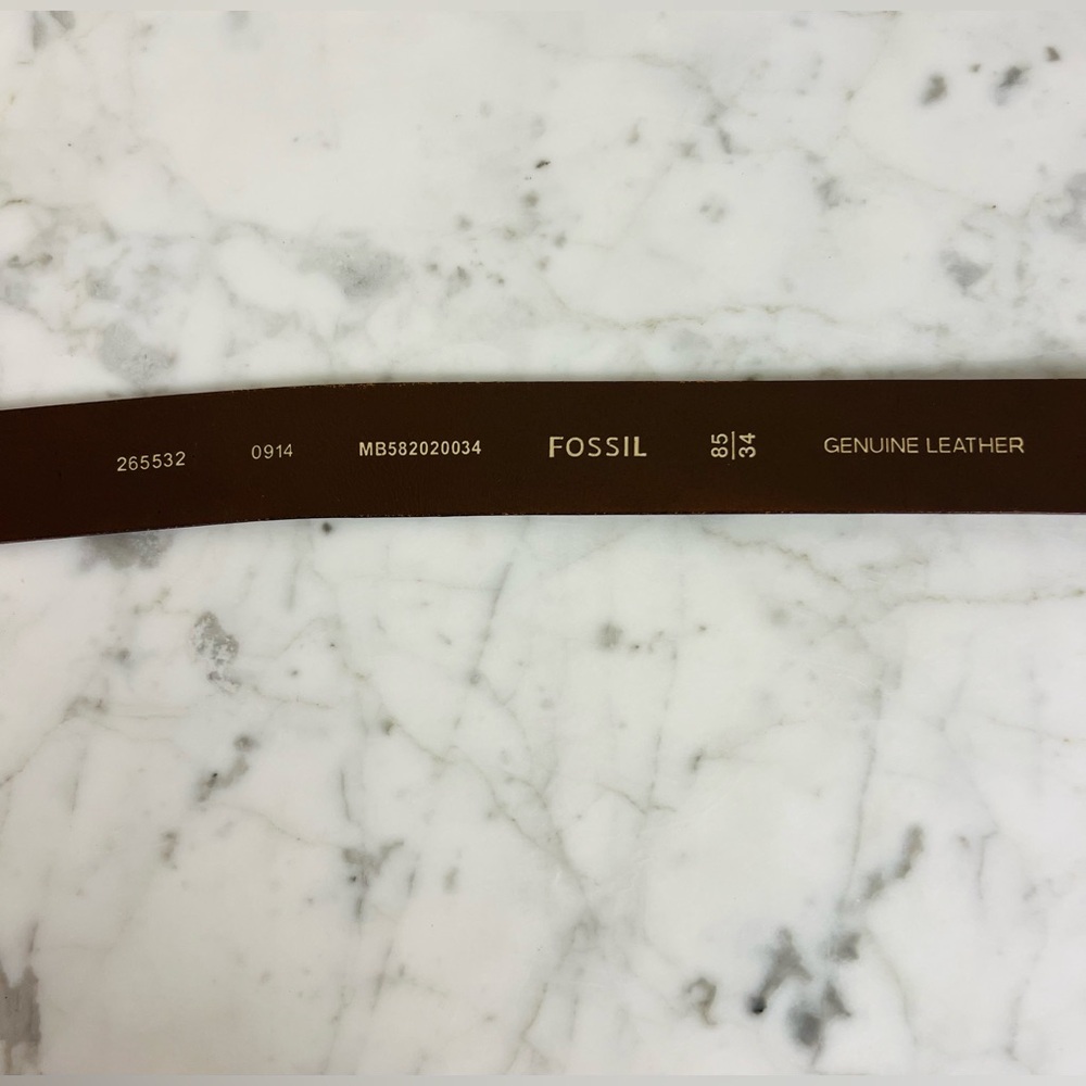 Fossil Genuine Leather Brown Belt | Size 85/34 | Silver Roller Buckle - Picture 8 of 13